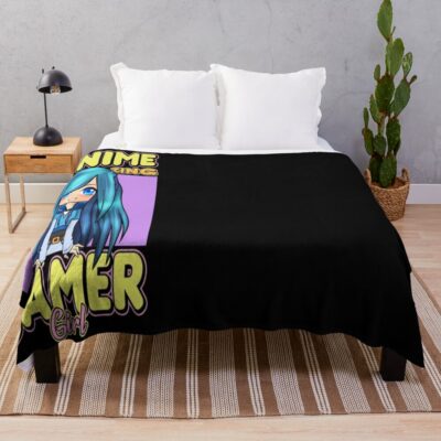 Animezing Gamer Girl Aesthetic Anime Chibi Itsfunneh Rainbow Art Throw Blanket