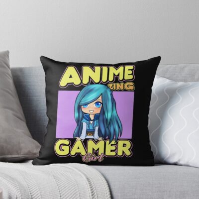 Animezing Gamer Girl Aesthetic Anime Chibi Itsfunneh Rainbow Art Throw Pillow